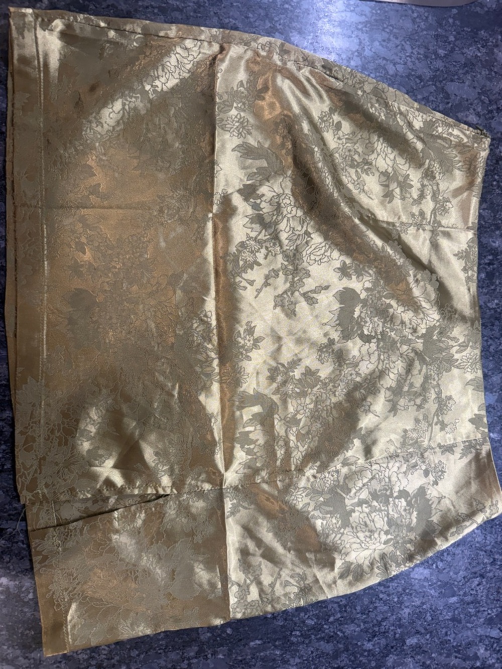 LYANER Olive Green Satin Brocade Floral Skirt Side Slit Size Large